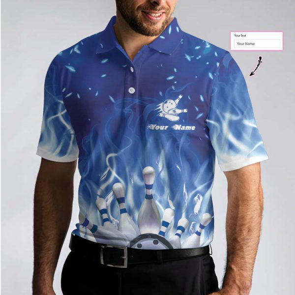 Bowling On Blue Fire Custom Polo Shirt, Blue Custom Bowling Shirt For Adults, Personalized Bowling Gift Coolspod