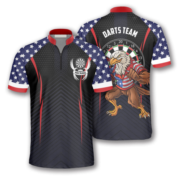 Eagle Flag Stars Pattern Custom Darts Jerseys for Men, Idea Gift for Dart Player, Flag Shirt