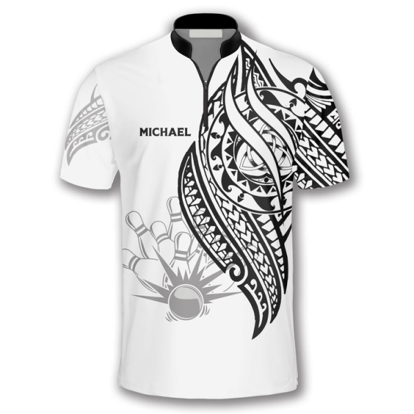 White Tribal Custom Bowling Jerseys for Men, Custom Name Team Bowling Shirt