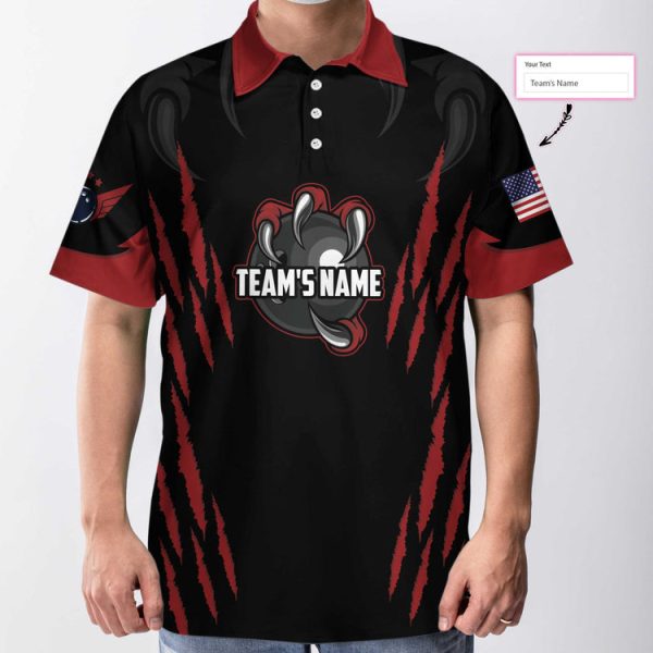 Personalized Bowling Team Monster Custom Polo Shirt, Black And Red Custom Bowling Polo, Customized Bowling Gift Coolspod